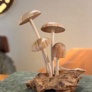 Escultura Cogumelos em Madeira – 15 cm de Altura