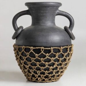 Vaso em Cerâmica Terracota GG com Fibra Natural
