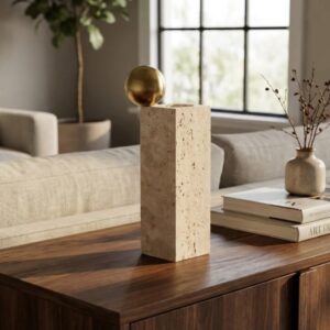 Vaso Quadrado Travertine Gold Médio