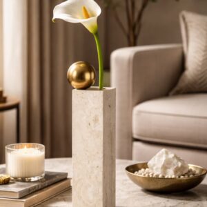 Vaso Quadrado Travertine Gold Grande