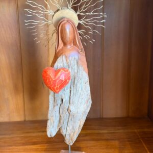 Sagrado Coração de Maria em Madeira Maciça Esculpida à Mão – 49cm