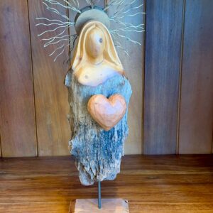 Sagrado Coração de Maria em Madeira Maciça Esculpida à Mão – 49cm